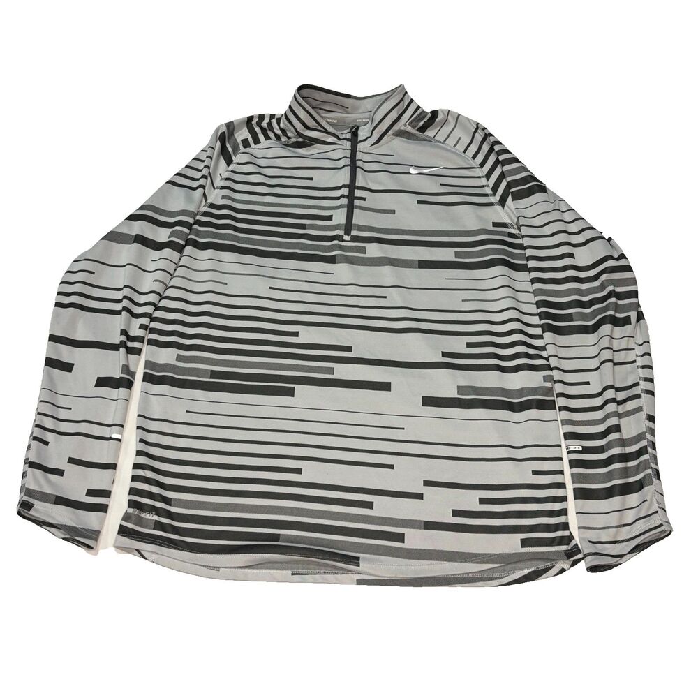 Nike Running Dri-Fit Mens XL Gray Black Striped Pullover 1/4 Quarter Zip Outdoor
